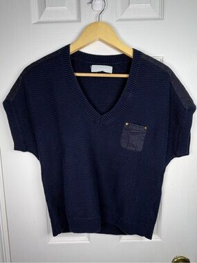 Uniqlo Navy V-Neck Cotton Sweater Women's Small Short Sleeve Minimalist Classic